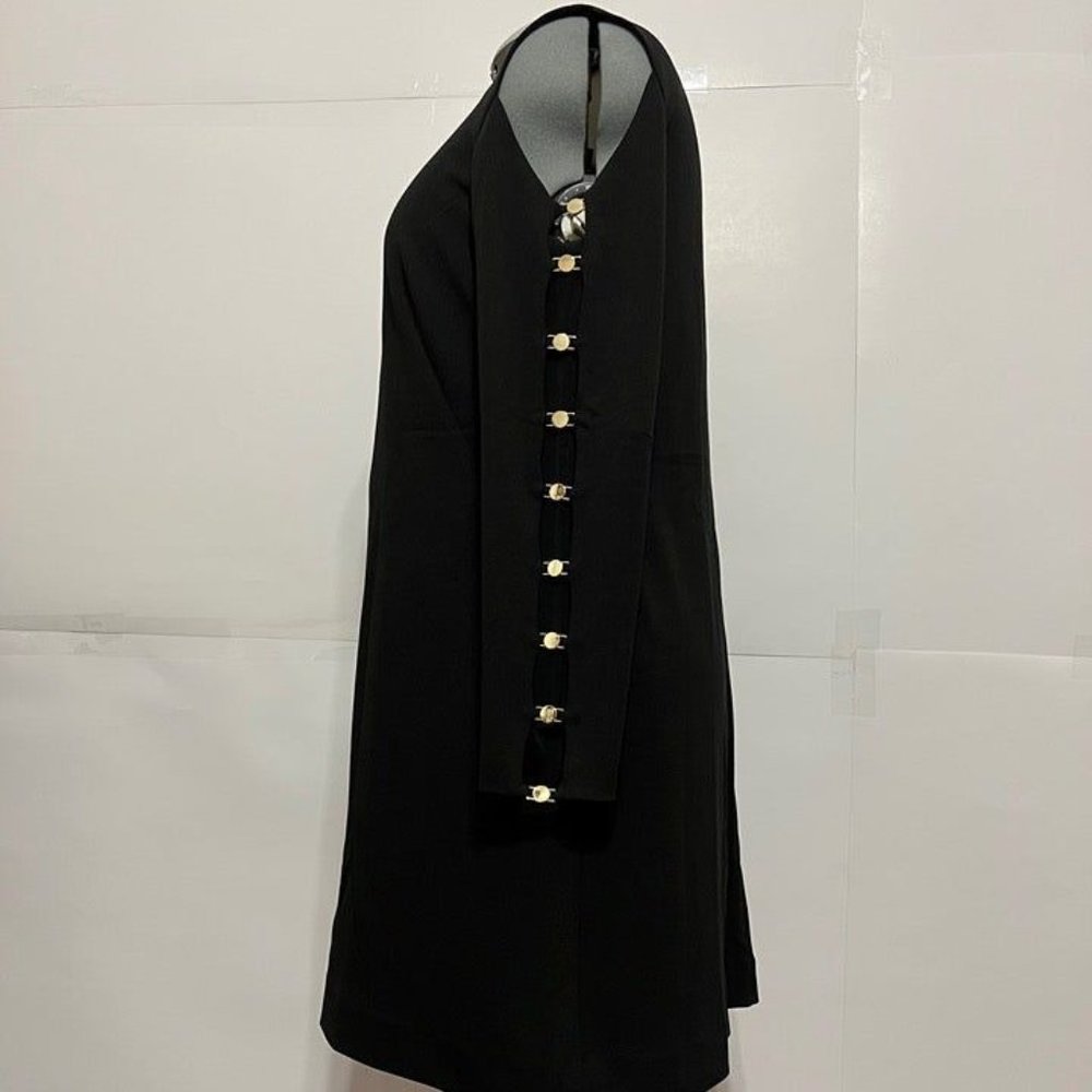 DKNY NWOT Sz 14 Black Boat Neck Embellished Long Sleeves Lined Dress - Picture 7 of 8